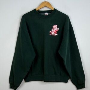 Vintage Sweatshirt Mens XL Dark Green Fleece Kitchener Waterloo Record Newspaper